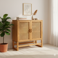 Aparador balcão buffet com duas portas de madeira com palhinha indiana rattan / Coleção Acapulco
